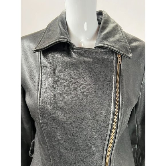 Vintage Guess Leather Jacket sz S Black Motorcycle Asymmetrical Zip Pockets Line - Picture 16 of 16